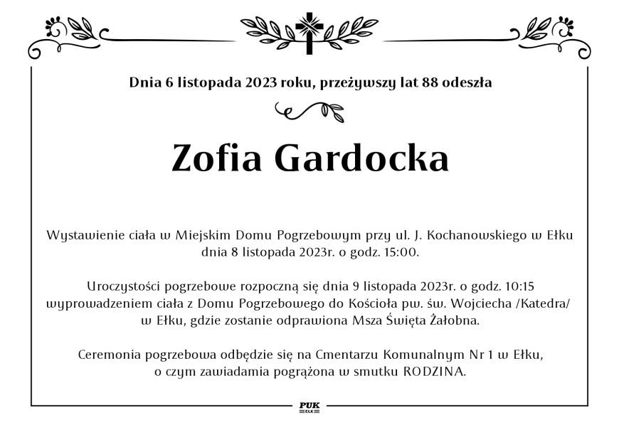 Zofia Gardocka - nekrolog